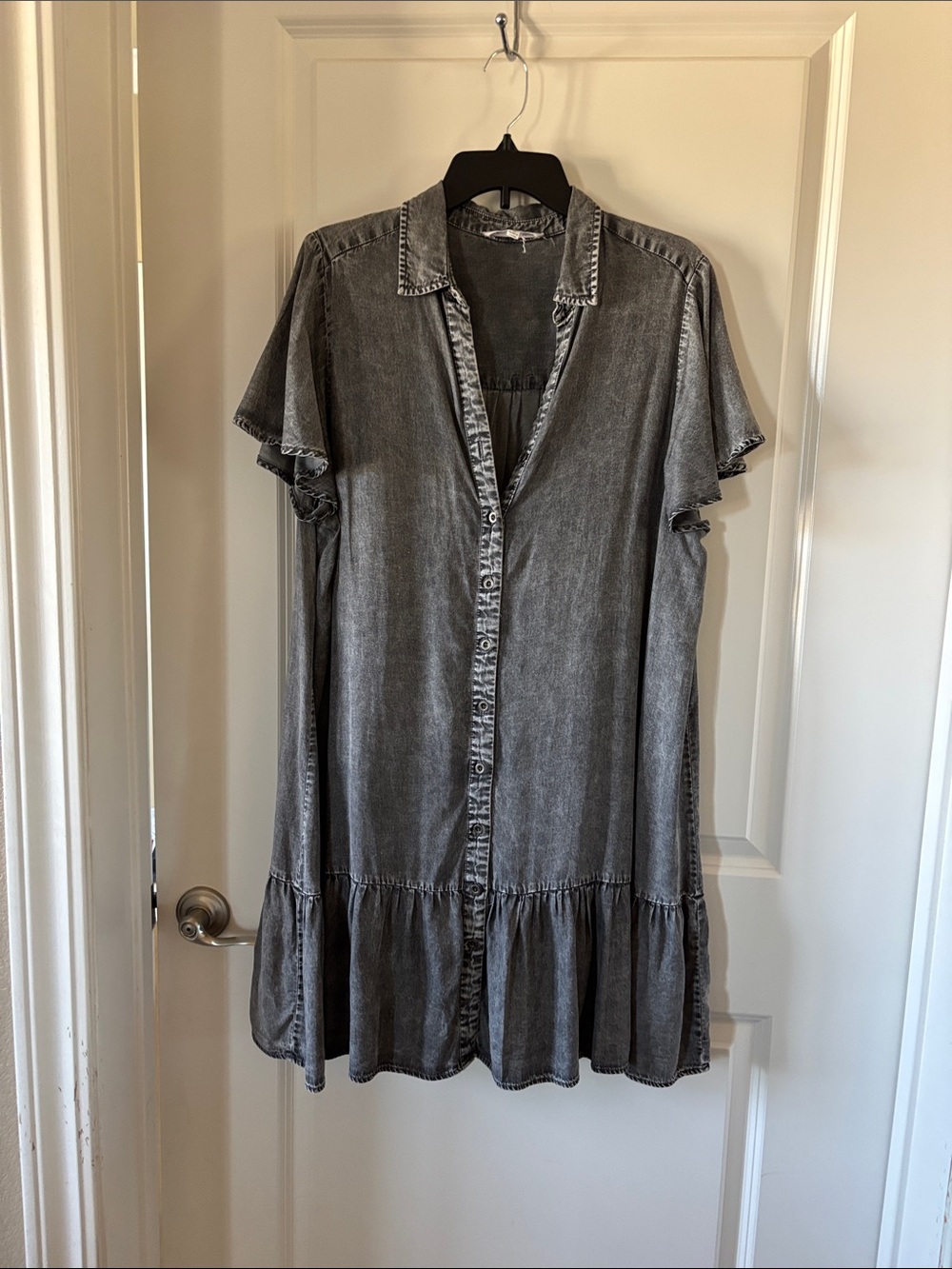 Jane & Delancey Washed Gray Denim Button-Front Tunic Dress